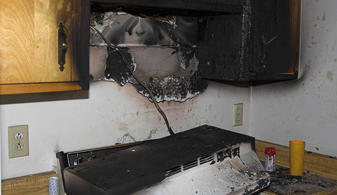 Fire damaged kitchen