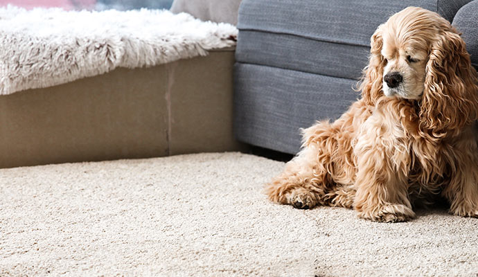 Pet sitting on carpet