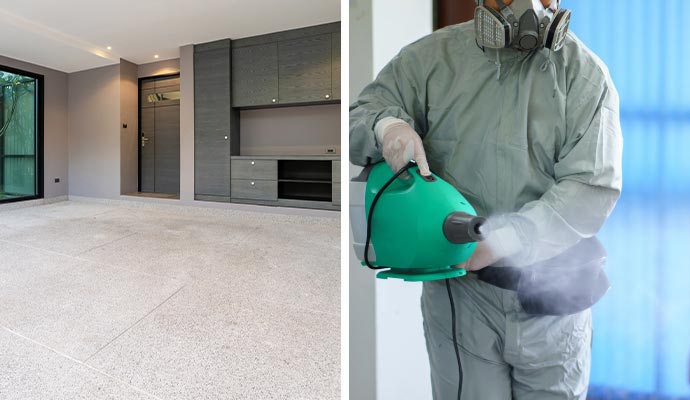 collage of concrete floor and allergy cleaning