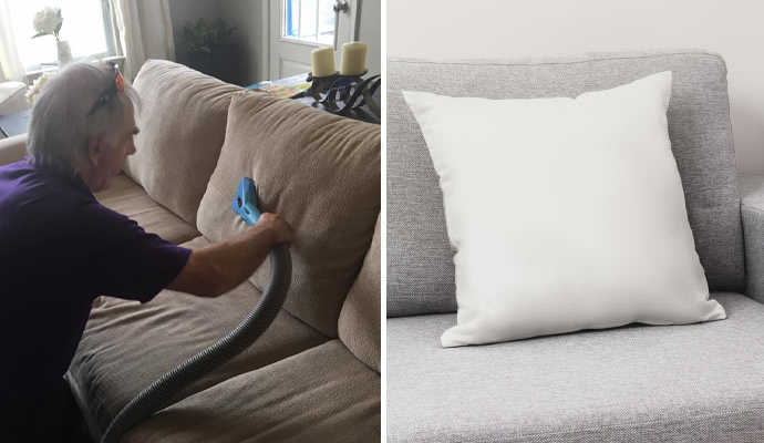 collage of sofa and pillow cleaning