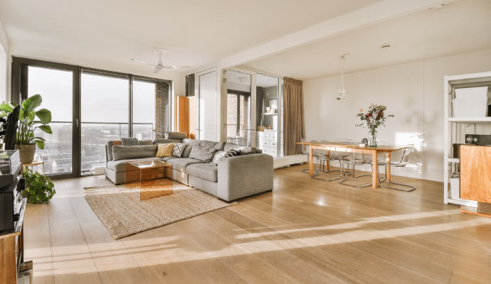 A clean and organized living room