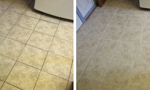 Before & after picture of a floor after tile & grout cleaning from Masterkleen